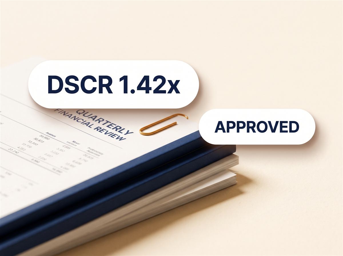 A bound lender package with DSCR 1.42x and Approved tags